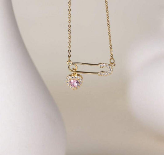 Heart Shaped Brooch with Pink Heart