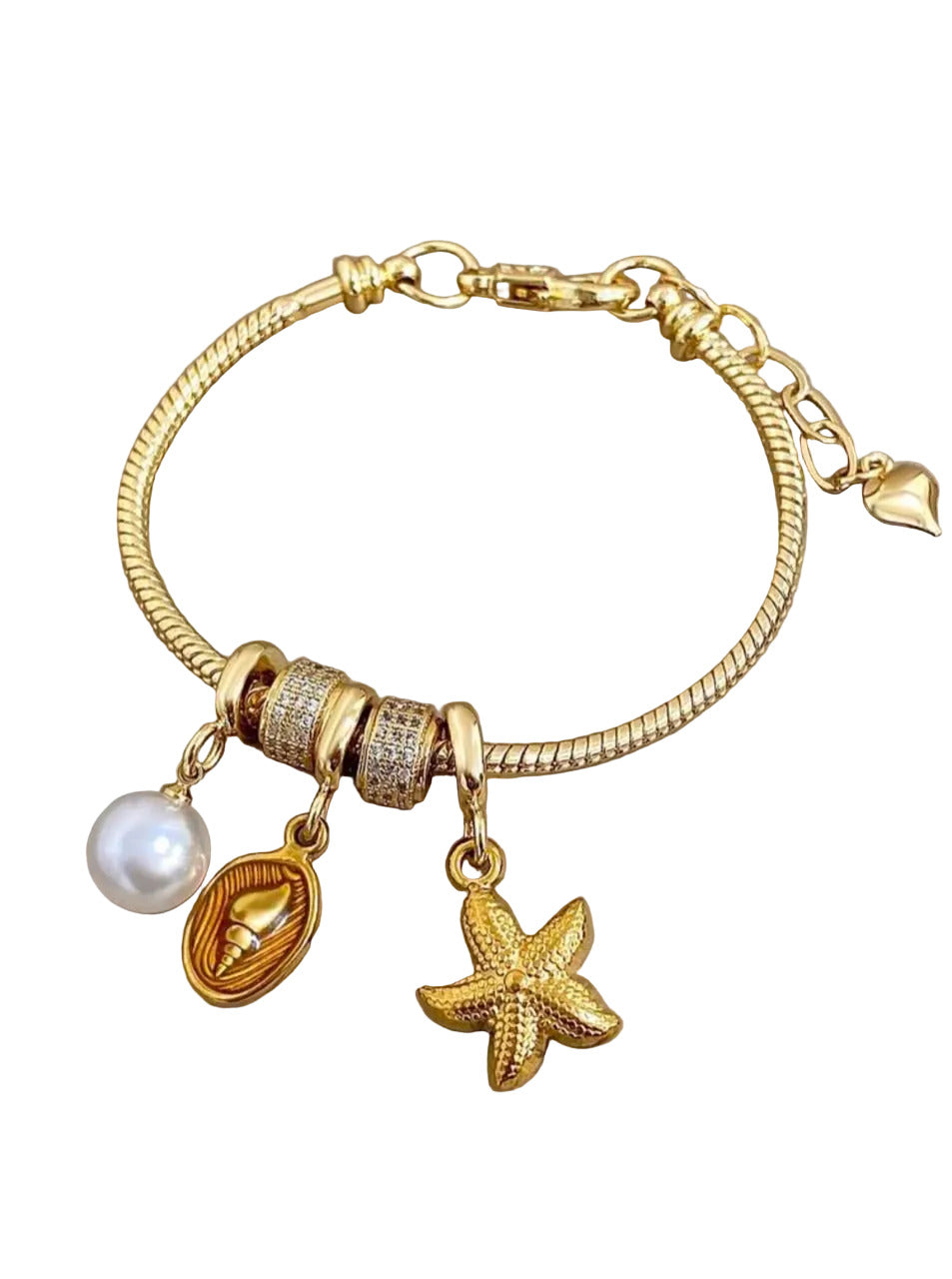 Gold Plated Starfish Pearl Chain Bracelet