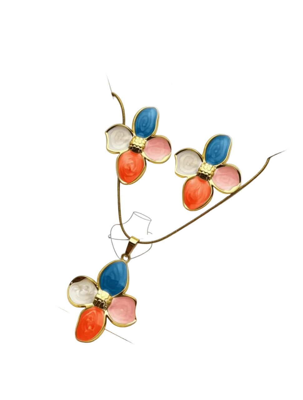 Enamel Stainless Steel Colourful Earrings Necklace Set