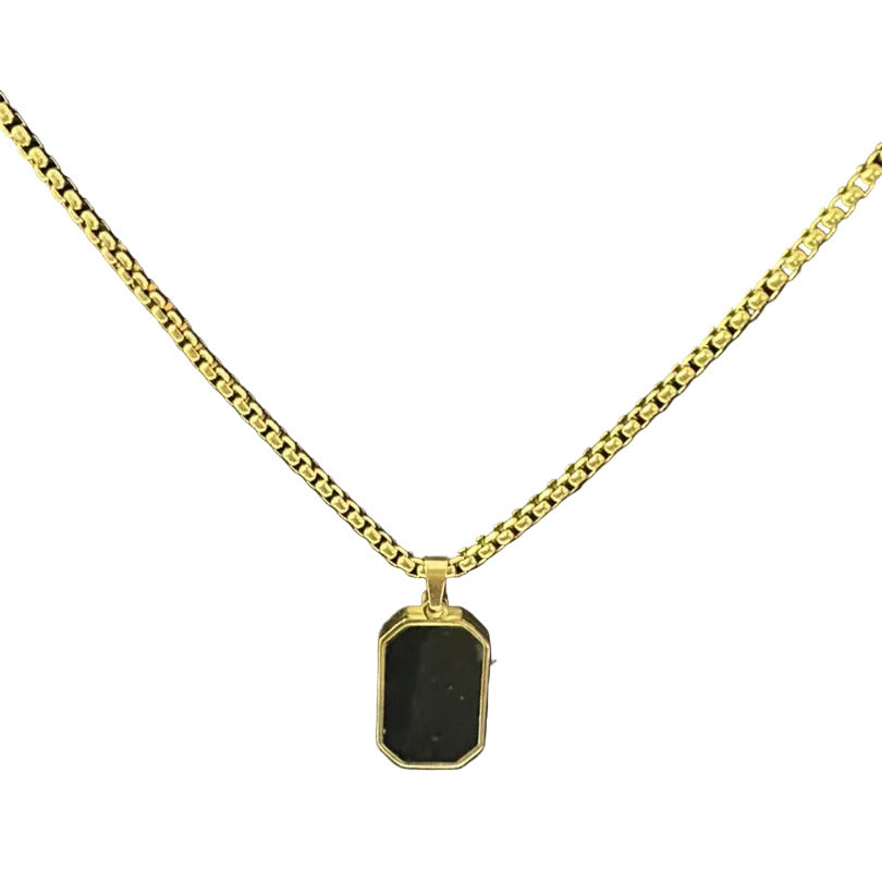 Gold Plated Black Rectangle Pendant Necklace