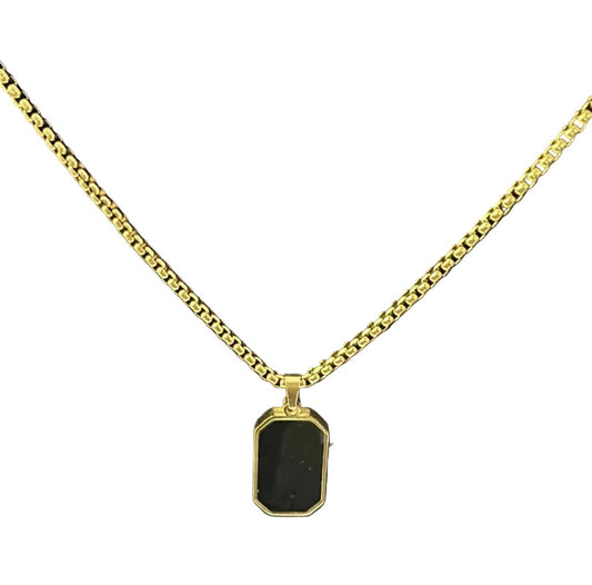Gold Plated Black Rectangle Pendant Necklace