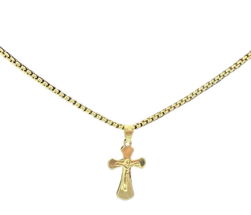 Curved Gold Plated Chain Cross Necklace