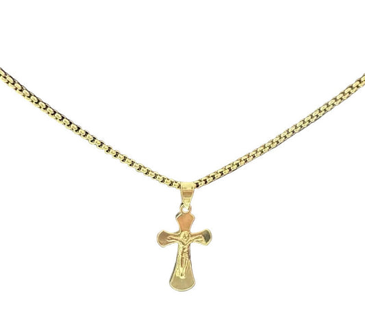 Curved Gold Plated Chain Cross Necklace