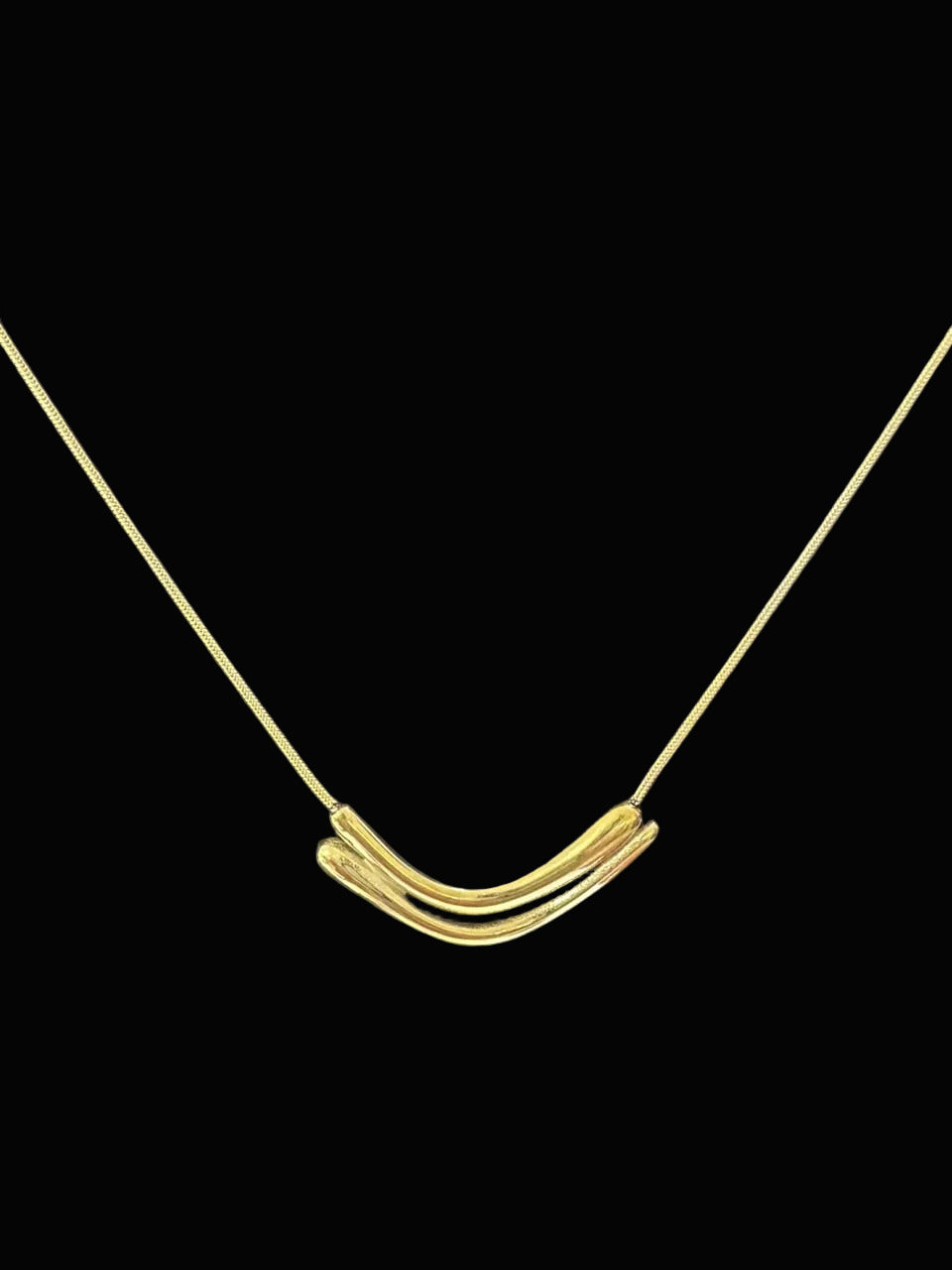 Gold Tone Double Curve Pendant Necklace