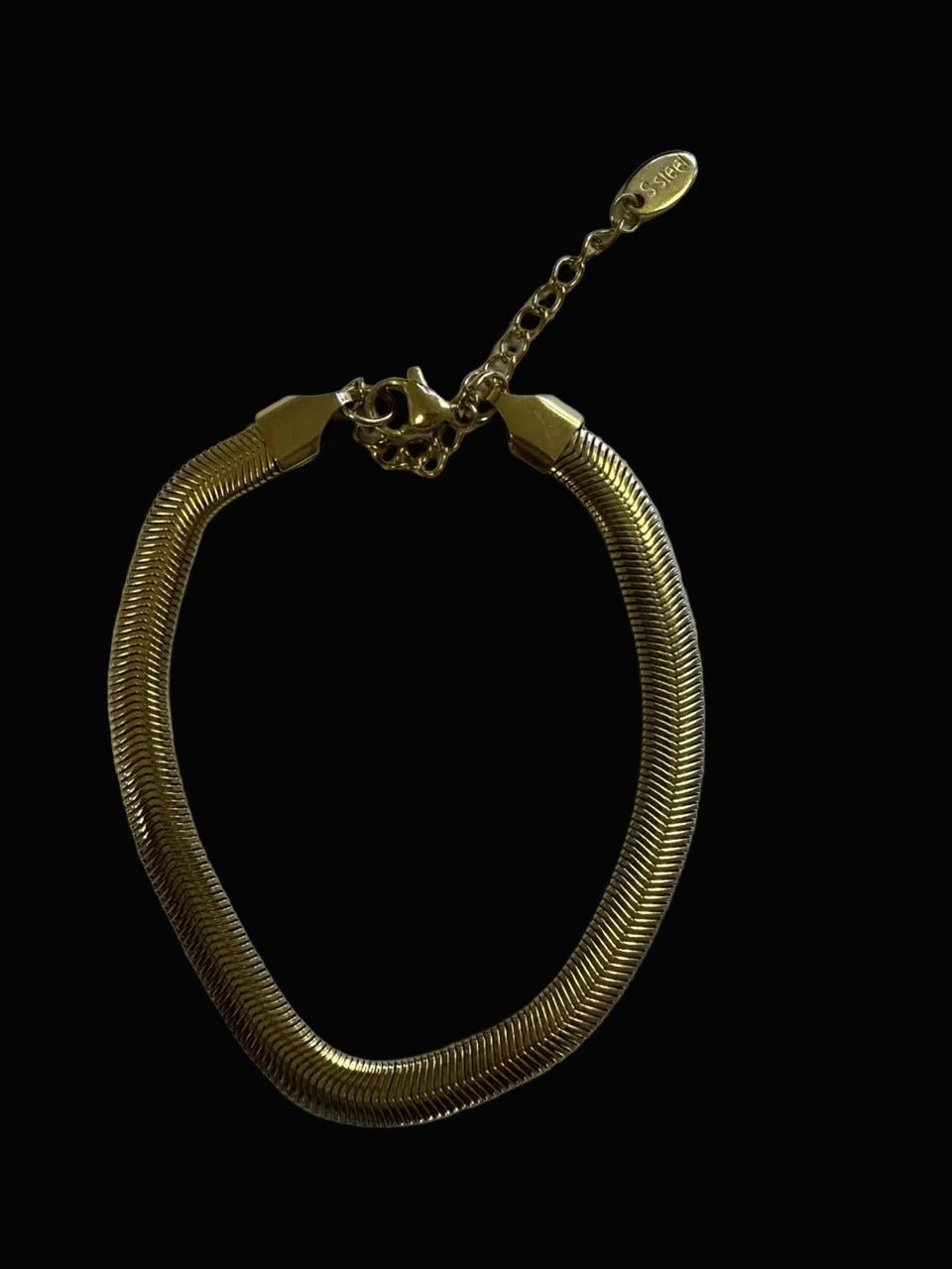 Gold Tone Flat Herringbone Chain Bracelet