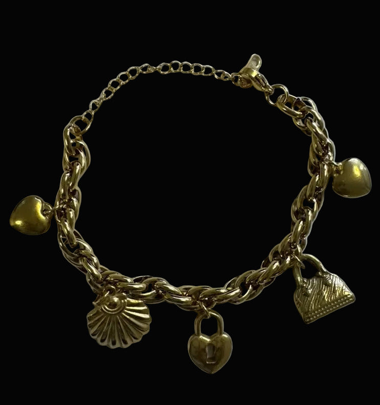 Gold Tone Rope Chain & Charms  Bracelet