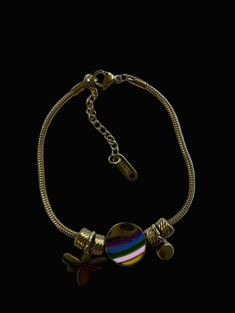 Gold Colourful Charm Statement Bracelet