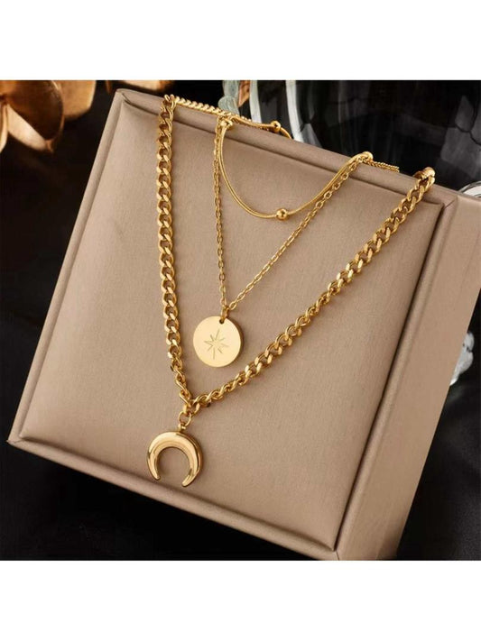 Gold Plated Moon Charm Multi Layered Necklace - Trillingo Express Online Marketplace