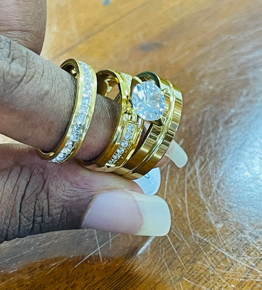 Gold Plated Wedding Ring Set 3 Pieces SSWR 004 - Trillingo Express Online Marketplace